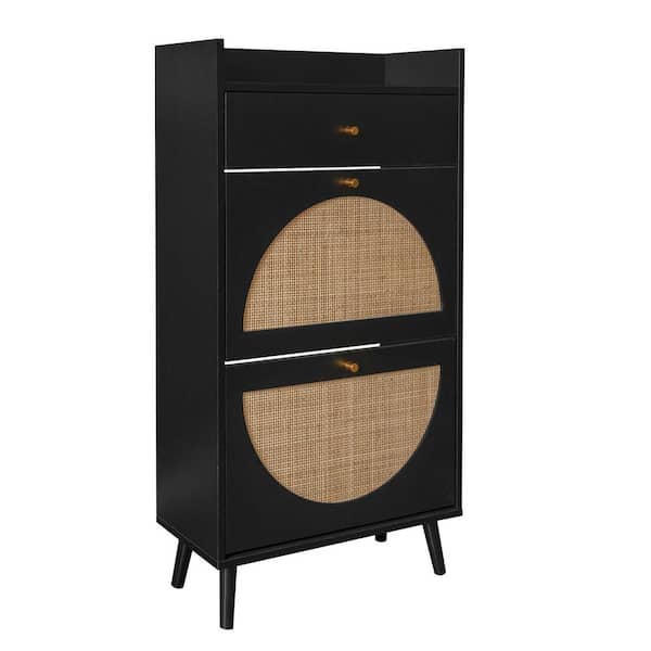 43.43 in. H x 23.7 in. W x 9.45 in. D Black Shoe Storage Cabinet with 1 Drawer and Double Layer