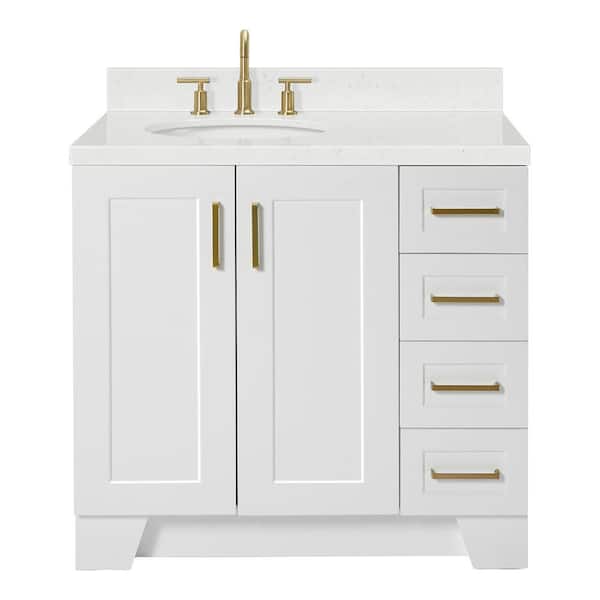 Taylor 36 in. W x 22 in. D x 36 in. H Single Sink Freestanding Bath Vanity in White with Carrara Quartz Top