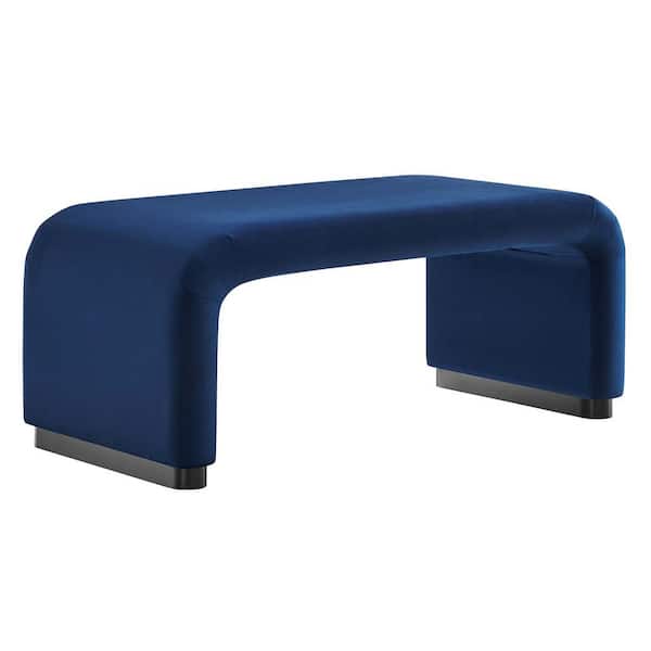 MODWAY Koda Performance Velvet Waterfall Ottoman in Black Midnight Blue