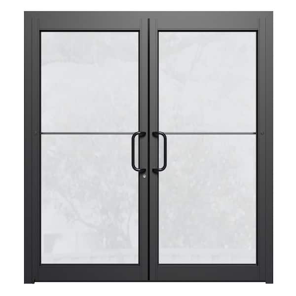 Teza 72 in. x 84 in. Left-Hand/Outswing Matte Black Aluminum Prehung Commercial Door