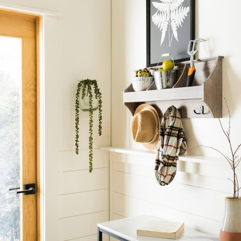 Darcey Gray Wood Hanging Storage Wall Rack with Double Hooks