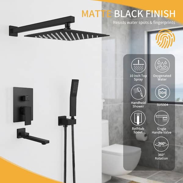 Single Handle 3-Spray Hand Shower Tub and Shower Faucet with 1.8 GPM in Black Valve Included