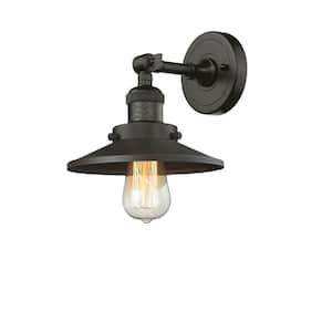Railroad 8 in. 1-Light Oil Rubbed Bronze Wall Sconce with Oil Rubbed Bronze Metal Shade