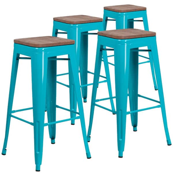 Carnegy Avenue 30 in. Crystal Teal-Blue Bar Stool (Set of 4)