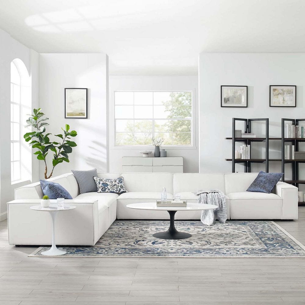 Restore 163 in. Square 6-Piece Fabric Rectangle Sectional Sofa in. White with Durable Polyester Fabric Upholstery