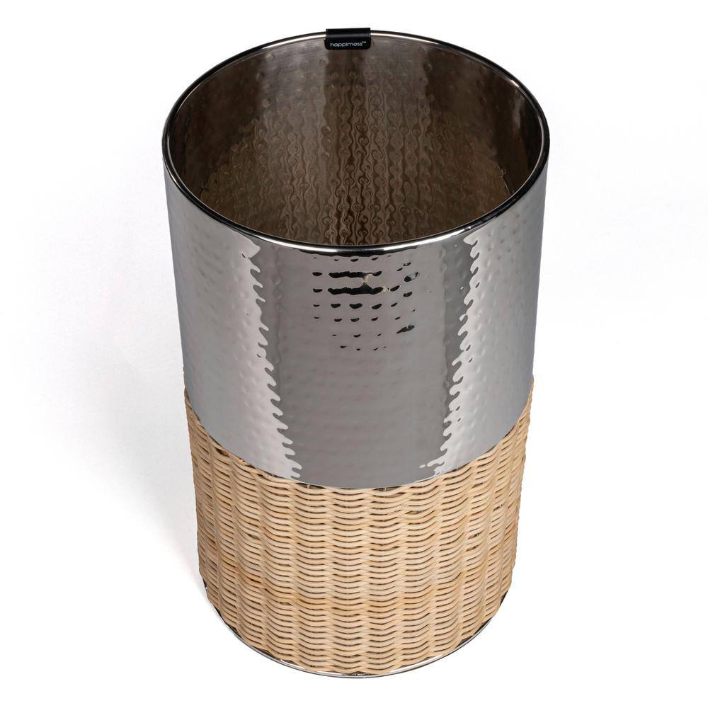 Asher Chrome and Natural Wicker Cylinder Waste Basket
