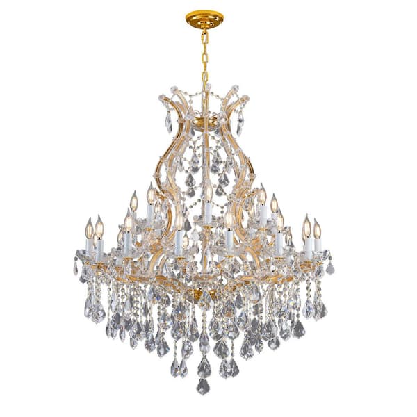 D30 in. 15-Light Modern Gold Candle Crystal Chandelier Luxury Crystal Chandelier for High Ceiling Staircase, Living Room