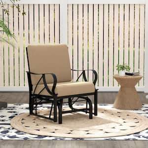 Patio Glider Chair Metal Outdoor Glider with Seat with Tan Cushions Backyard Poolside