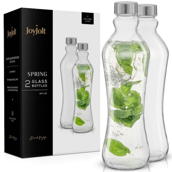 JoyJolt Spring Reusable Glass Water Bottles with Stainless Steel Screw Cap  - Set of 2 - Clear