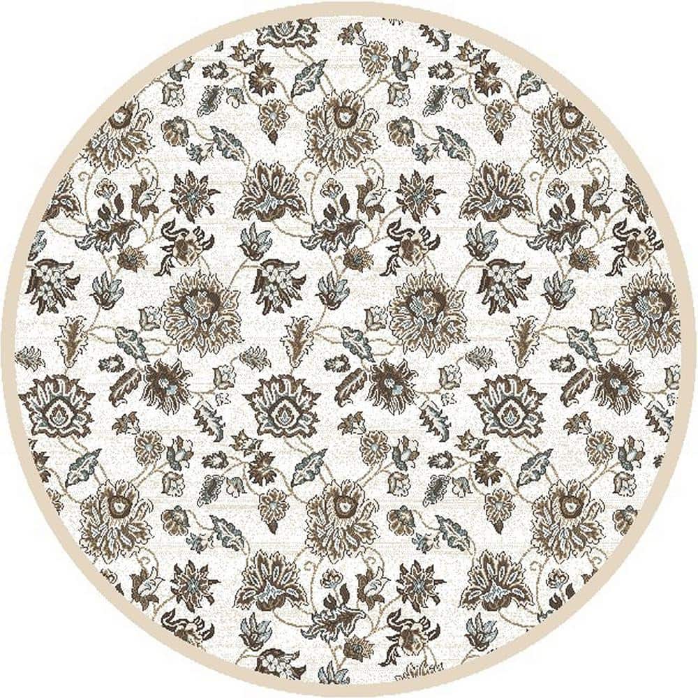 Pisa Bone 5 ft. Round Traditional Floral Area Rug