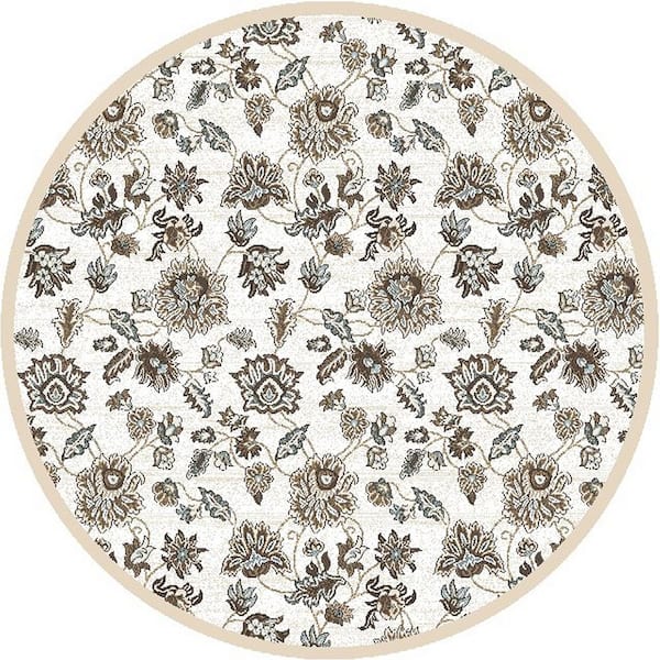 RADICI USA Pisa Bone 5 ft. Round Traditional Floral Area Rug