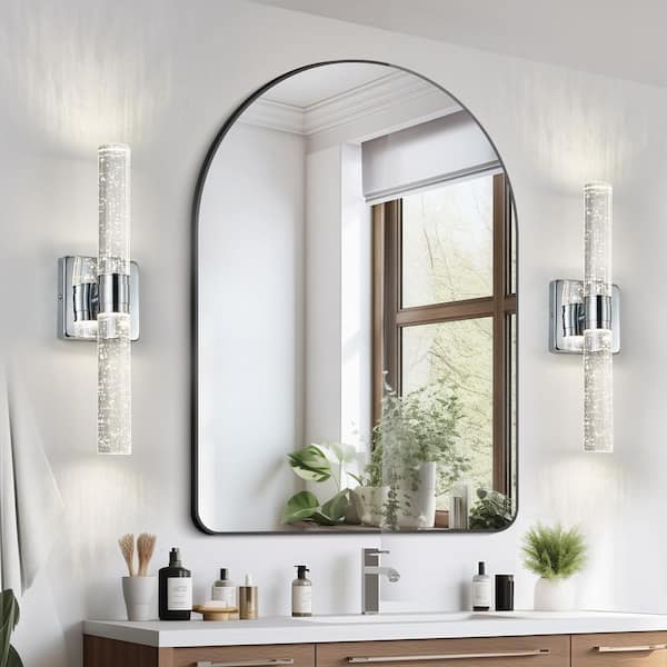 2-Pieces 17 in. W 1-Light Chrome Wall Sconce Vanity Light Crystal LED Wall Light with Bubble for Bathroom Hallways