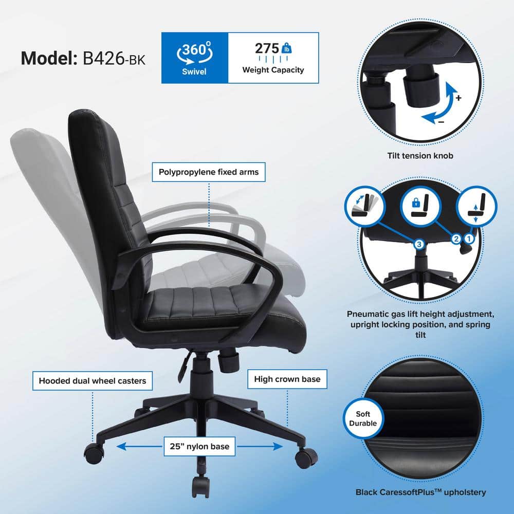 Black Ribbed Back High Back Swivel Task Chair with Fixed Arms