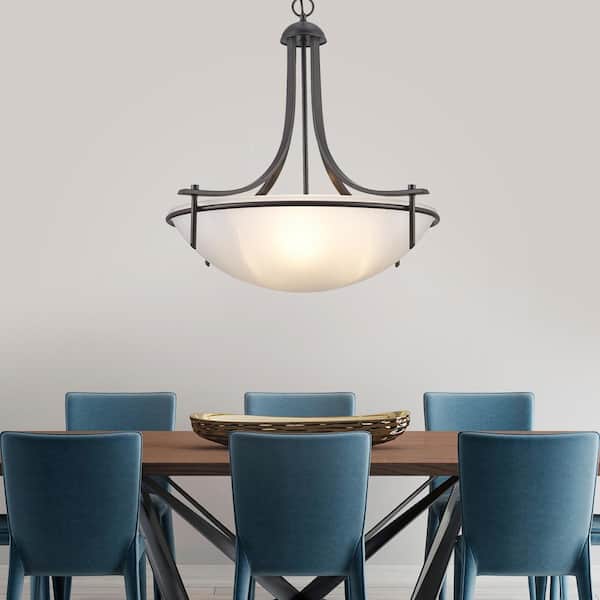 Vitalian 32 in. 4-Light Oil Rubbed Bronze Pendant Light Fixture with Frosted Glass Shade