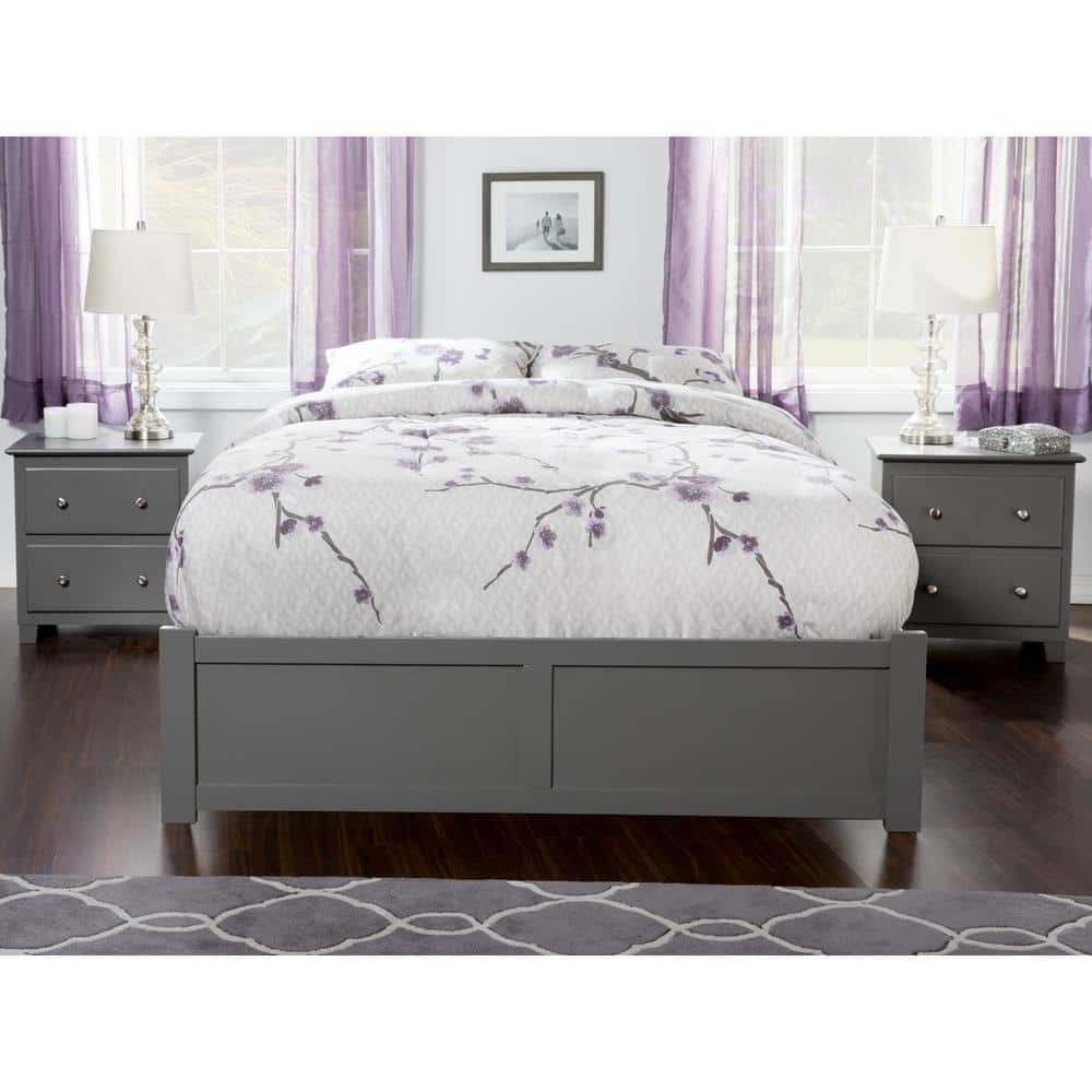 Concord Minimalist Queen Platform Bed with Twin XL Trundle in Gray
