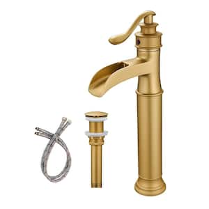Mental Single Hole Single-Handle Bathroom Faucet with Drain Assembly in Brushed Gold