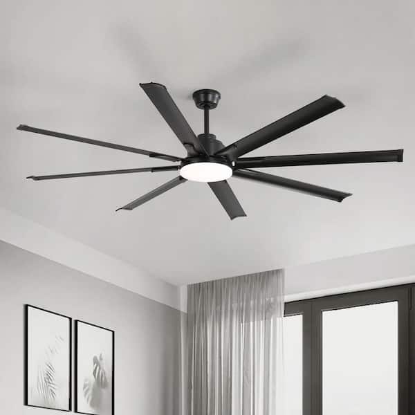 84 in. Indoor/Outdoor Black Smart Industrial Ceiling Fan with LED Light and Remote App Control