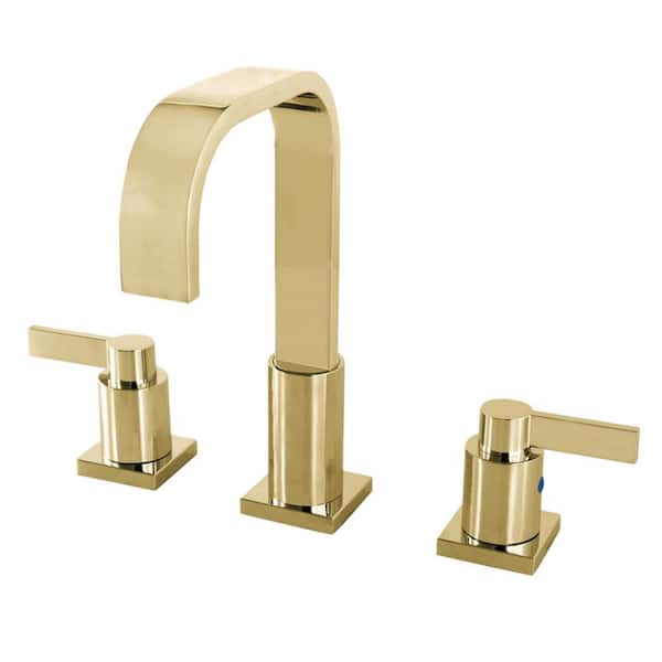 Kingston Brass NuvoFushion 8 in. Widespread 2-Handle High-Arc Bathroom Faucet in Polished Brass