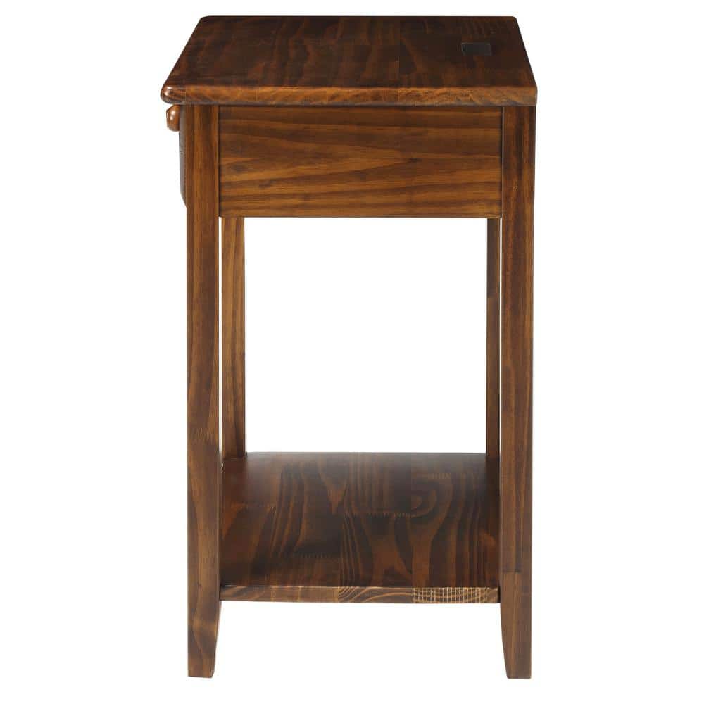 Warm Brown Solid Wood Nightstand with USB Charging Station
