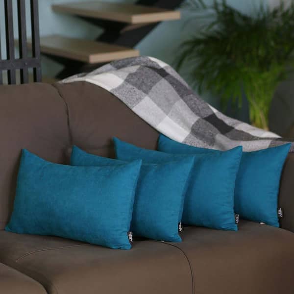 MIKE & Co. NEW YORK Decorative Farmhouse Tahitian Tide 12 in. x 20 in. Lumbar Solid Color Throw Pillow Set of 4