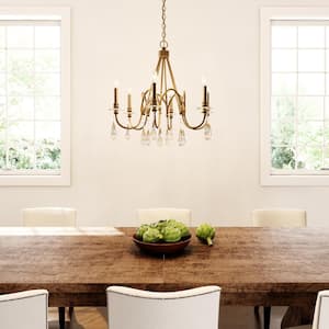 6-Light Bronze with Oversized Crystal Drops Chandelier for Dining Room