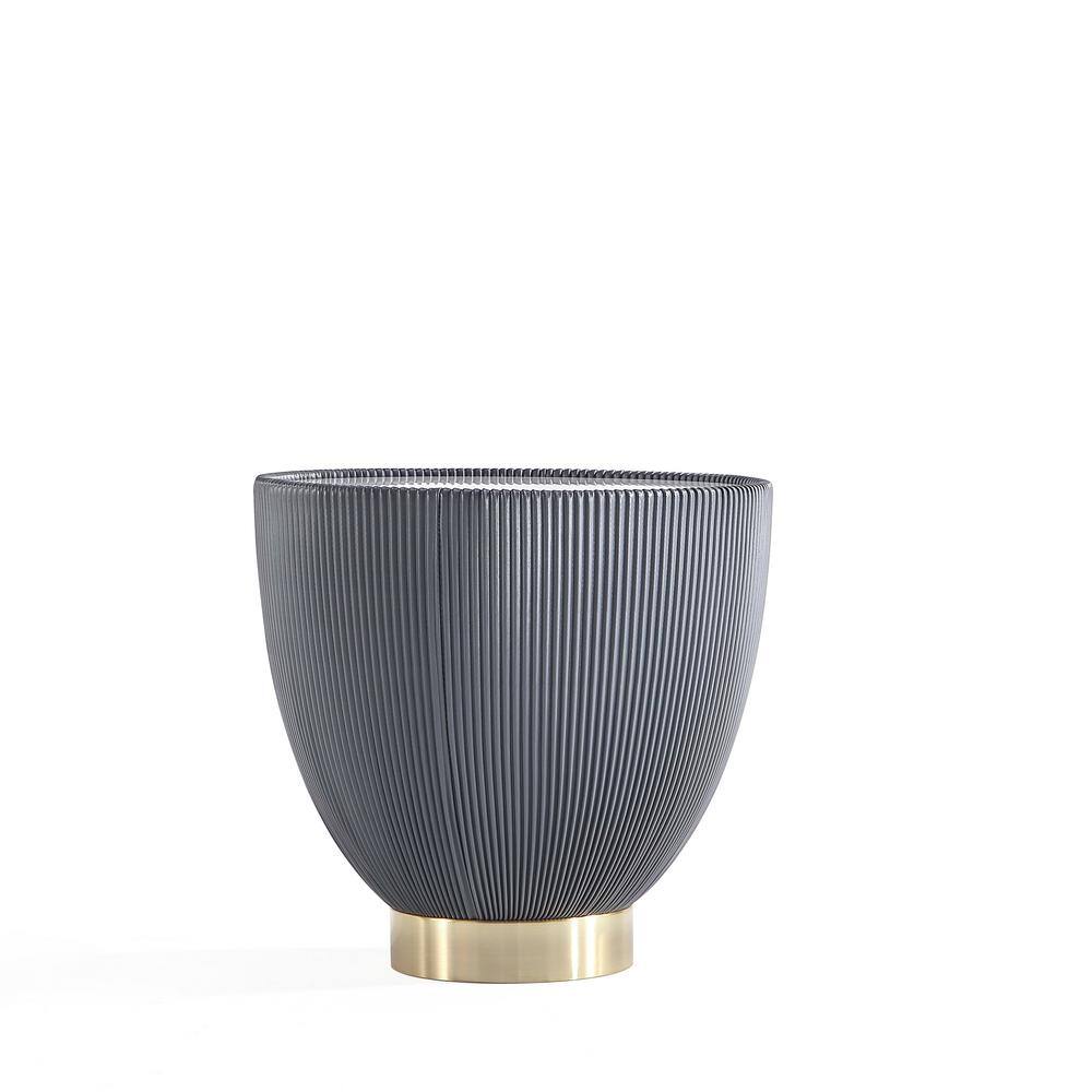 Anderson Round Grey Leatherette End Tables with Gold Base, Set of 2