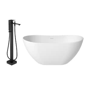 56.50 in. x 32.28 in. Soaking Flatbottom Non-Whirlpool Bathtub with Center Drain and Shower Faucet in Matte White