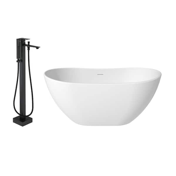 CASAINC 56.50 in. x 32.28 in. Soaking Flatbottom Non-Whirlpool Bathtub with Center Drain and Shower Faucet in Matte White
