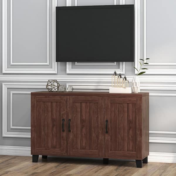 3-Door Brown Wooden 45 in. Buffet Sideboard Storage Credenza Cabinet Console Adjustable Shelf