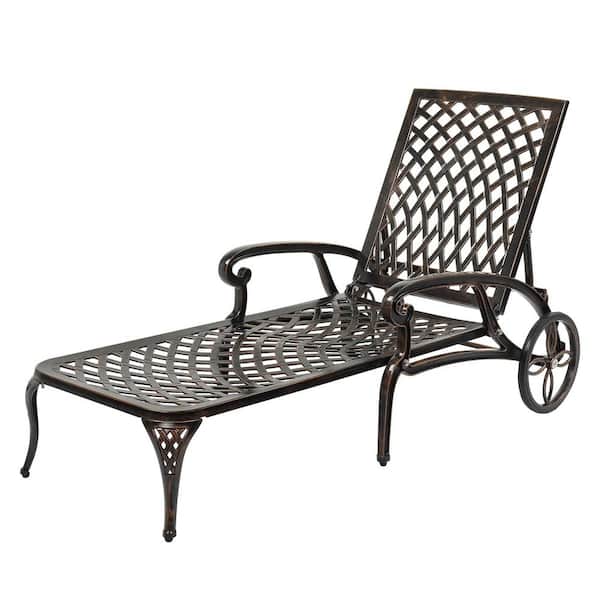 Phewnyzo 62.5 in. x 22.8 in. x 11.8 in. Aluminum Chaise Lounge with Wheels 3-Position Adjustable Backrest Chaise Outdoor Bronze