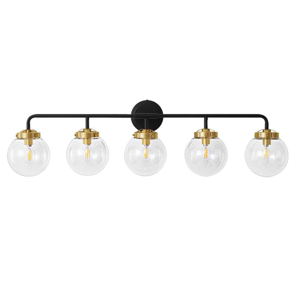 Deyidn 38.98 in. 5-Light Black and Gold Bathroom Vanity Light with ...