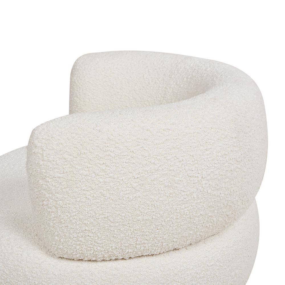 Ivory White Boucle Swivel Barrel Accent Chair with Wood Base