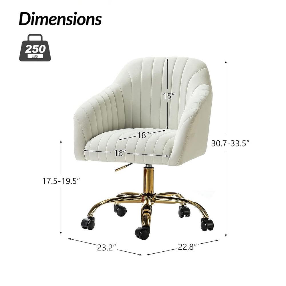 Ivory Velvet Swivel Task Chair with Golden Metal Legs