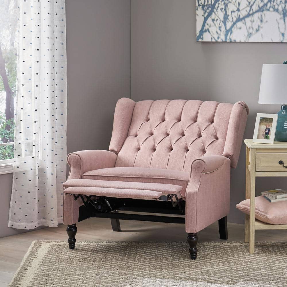Elegant Oversized Pink Fabric Wingback Recliner Chair