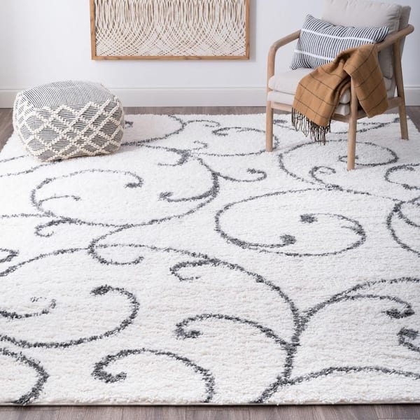 Soho Shag Floral White 9 ft. x 12 ft. Indoor Area Rug