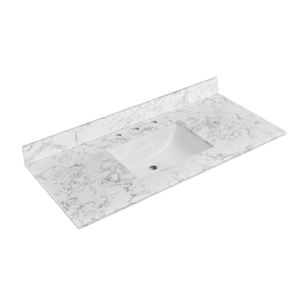 YASINU Moonface 48 in. W x 22 in. D Engineered Stone Composite White Rectangular Single Sink Bath Vanity Top in Bianco Venato