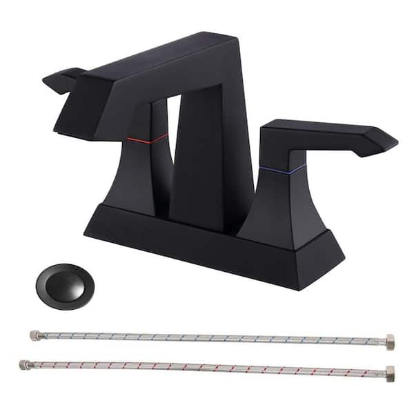 Abdera 4 in. Centerset 2-Handle Heavy Duty Bathroom Faucet with Drain and Supply Kits in Matte Black, Modern Faucet