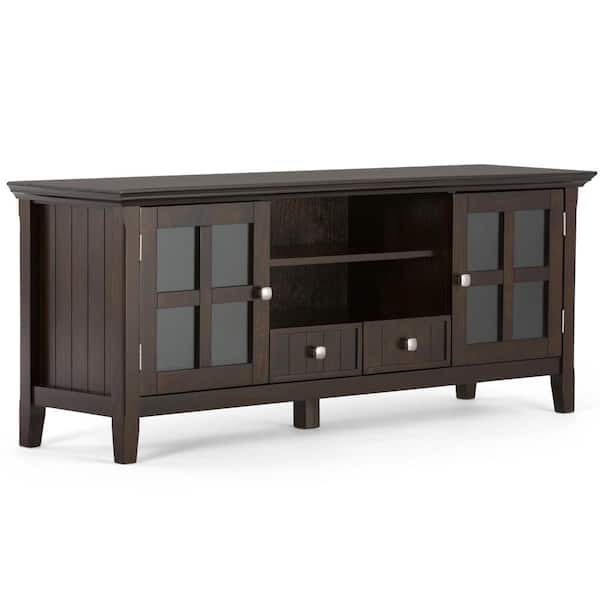 Simpli Home Acadian Solid Wood 60 in. Wide Rustic TV Media Stand in Tobacco Brown for TVs Upto 65 in.