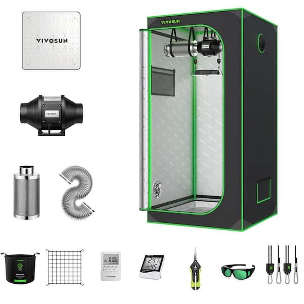 2.7 ft. x 2.7 ft. Mylar Hydroponic Grow Tent Complete System with VS1000 LED Grow Light, 4 in. Ventilation System