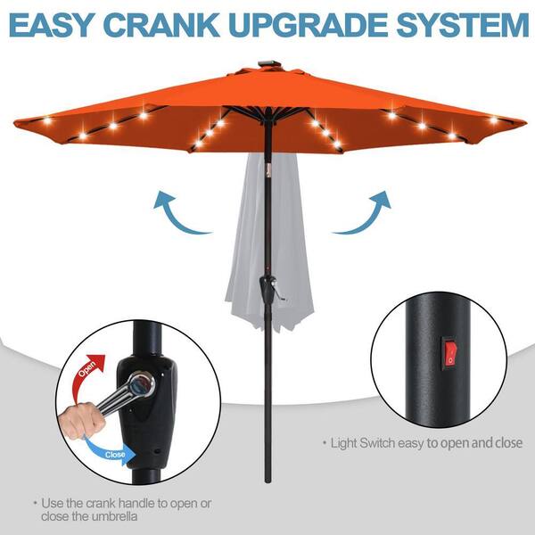abccanopy solar umbrellas patio umbrella 9 ft ABCCANOPY 9 ft. LED Market Solar Tilt Outdoor Patio Umbrella in Orange