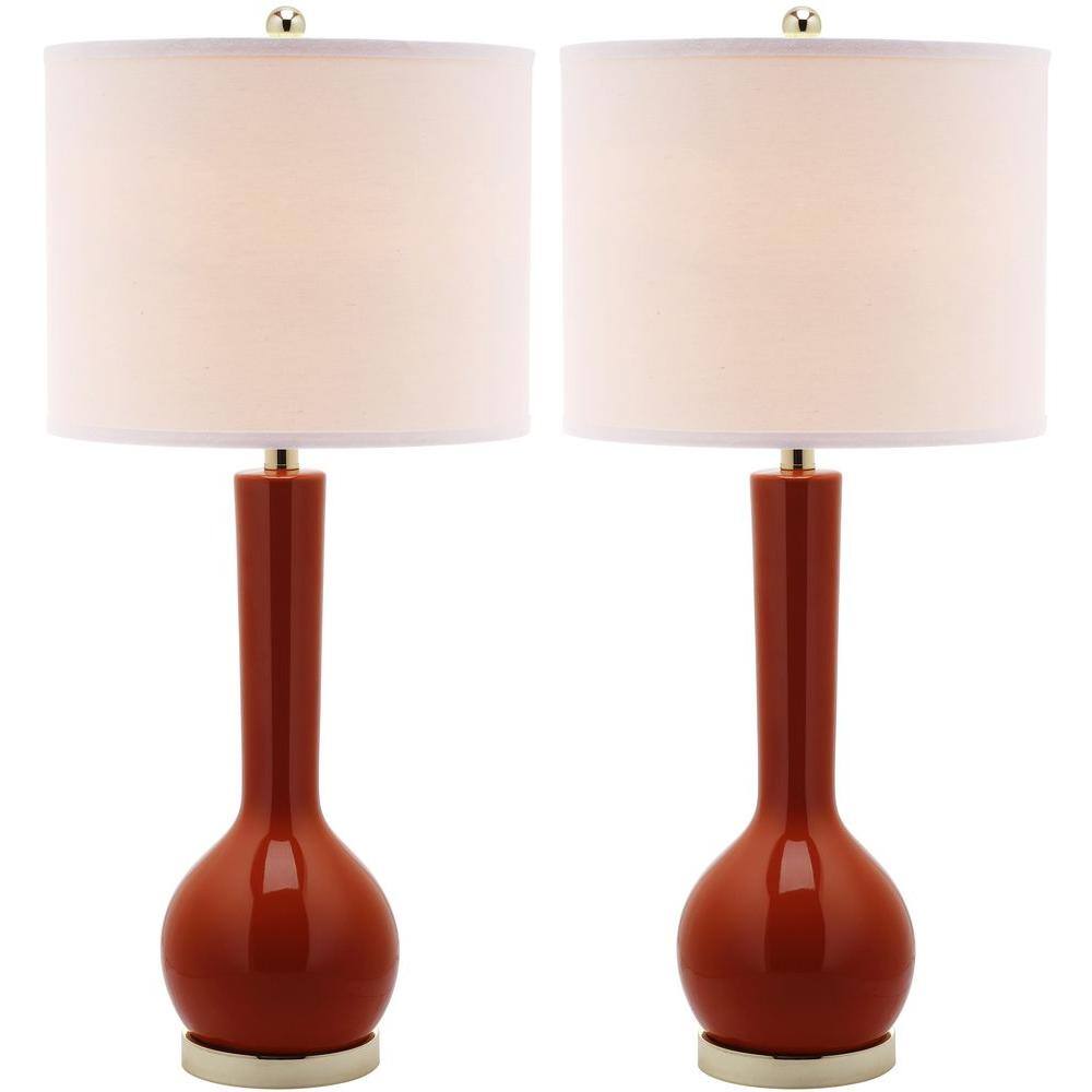 Mae Blood Orange Ceramic Long Neck Table Lamp Set with White Shades