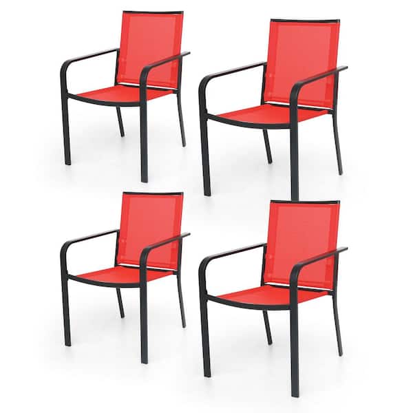 Anmutig Stackable Metal Patio Outdoor Dining Chair-Red 4-Chairs