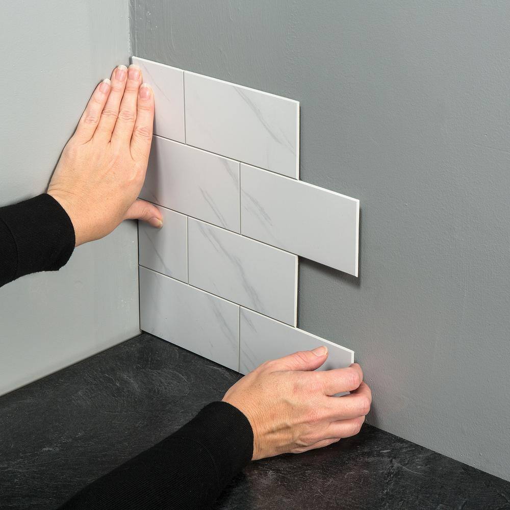 Carrara Subway White PVC Peel and Stick Backsplash Tiles