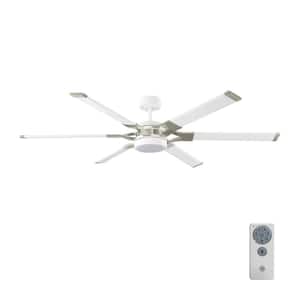 Loft 62 in. Modern Integrated LED Indoor/Outdoor Matte White and Brushed Steel Ceiling Fan with DC Motor and Remote