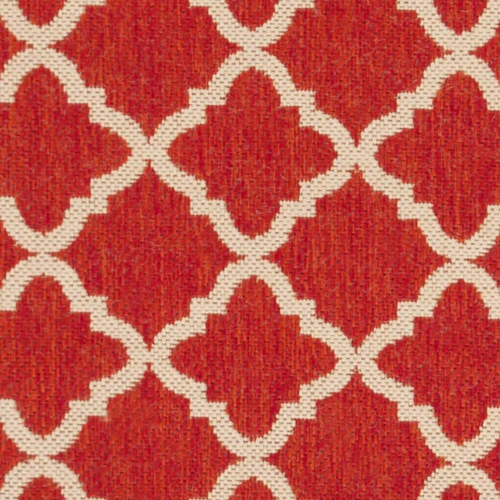 Geometric Red & Cream Synthetic 2' x 8' Easy-Care Runner Rug