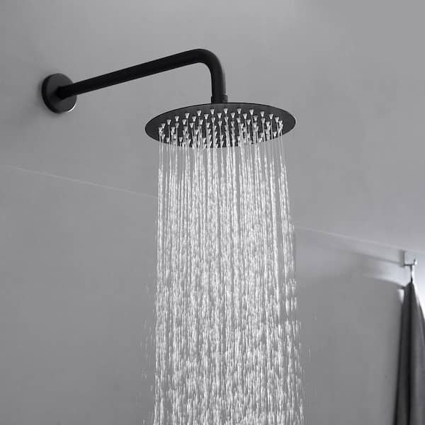 Single Handle 1-Spray Round Rain Shower Faucet Set 2.5 GPM with High Pressure Shower Head Hand Shower in Matte Black