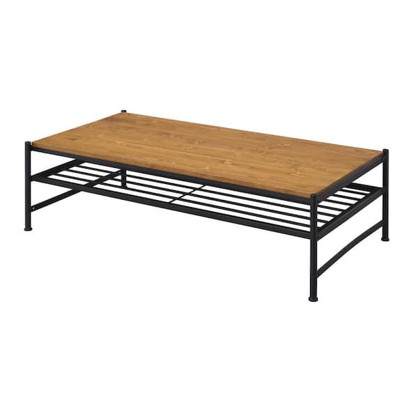 Acme Furniture Kande 47 in. Oak/Black Large Rectangle Wood Coffee Table with Shelf