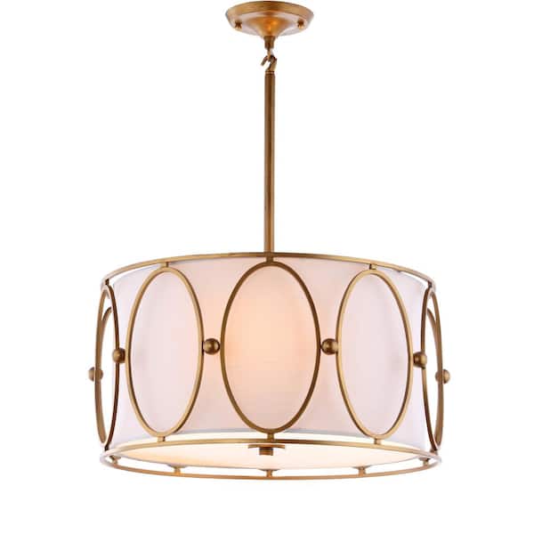 Violetta 19 in. 3-Light Gold/White Metal Pendant