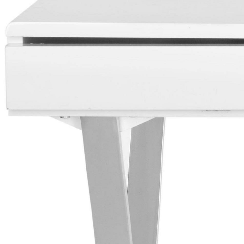 Elegant Transitional 39'' White Lacquered Home Office Desk with Drawer