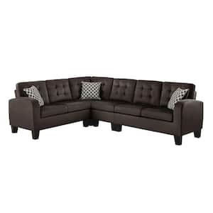 Forte 107 in. Round Arm 2-piece Textured Fabric Reversible Sectional Sofa in. Chocolate with Tufted Back